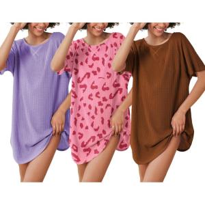 image:imageEkouaer 3 Pack Womens Tshirt Nightgown Waffle Knit Short Sleeve Sleepshirts Casual Cover Ups SXXXLSet 9