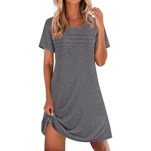 image:imageEkouaer Cotton Nightgowns for Women Short Sleeve Sleep Shirts Pleated Night Shirts Soft Crew Neck Night GownMedium Grey