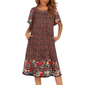 image:imageEkouaer Womens Nightgown Short Sleeve House Dress with PocketsFloral Print Mumu DressFloral Black