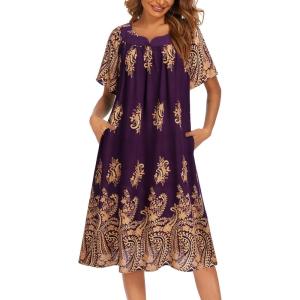 image:imageEkouaer Womens Nightgown Short Sleeve House Dress with PocketsFloral Print Mumu DressFloral Purple