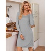 image:imageEkouaer 3 Pack Womens Nightgowns Long Sleeve Sleep Shirts Comfy Soft Nightshirt Women Pajama Sleep Dress Cute SleepwearBlack grey strip