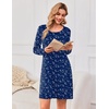 image:imageEkouaer 3 Pack Womens Nightgowns Long Sleeve Sleep Shirts Comfy Soft Nightshirt Women Pajama Sleep Dress Cute SleepwearFlower penguin deep Night