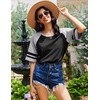 image:imageEkouaer Cotton Nightgowns for Women Short Sleeve Sleep Shirts Crew Neck Night Shirts Soft Color Block Night GownBlack