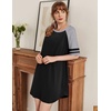 image:imageEkouaer Cotton Nightgowns for Women Short Sleeve Sleep Shirts Crew Neck Night Shirts Soft Color Block Night GownBlack