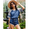 image:imageEkouaer Cotton Nightgowns for Women Short Sleeve Sleep Shirts Crew Neck Night Shirts Soft Color Block Night GownBlue