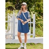 image:imageEkouaer Cotton Nightgowns for Women Short Sleeve Sleep Shirts Crew Neck Night Shirts Soft Color Block Night GownBlue