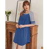 image:imageEkouaer Cotton Nightgowns for Women Short Sleeve Sleep Shirts Crew Neck Night Shirts Soft Color Block Night GownBlue