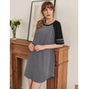 image:imageEkouaer Cotton Nightgowns for Women Short Sleeve Sleep Shirts Crew Neck Night Shirts Soft Color Block Night GownDark Grey