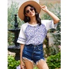 image:imageEkouaer Cotton Nightgowns for Women Short Sleeve Sleep Shirts Crew Neck Night Shirts Soft Color Block Night GownFloral Purple