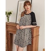 image:imageEkouaer Cotton Nightgowns for Women Short Sleeve Sleep Shirts Crew Neck Night Shirts Soft Color Block Night GownLeopard Brown