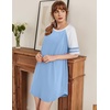 image:imageEkouaer Cotton Nightgowns for Women Short Sleeve Sleep Shirts Crew Neck Night Shirts Soft Color Block Night GownLight Blue
