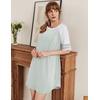 image:imageEkouaer Cotton Nightgowns for Women Short Sleeve Sleep Shirts Crew Neck Night Shirts Soft Color Block Night GownLight Green