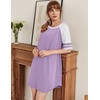 image:imageEkouaer Cotton Nightgowns for Women Short Sleeve Sleep Shirts Crew Neck Night Shirts Soft Color Block Night GownLight Purple