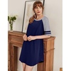 image:imageEkouaer Cotton Nightgowns for Women Short Sleeve Sleep Shirts Crew Neck Night Shirts Soft Color Block Night GownNavy Blue
