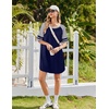 image:imageEkouaer Cotton Nightgowns for Women Short Sleeve Sleep Shirts Crew Neck Night Shirts Soft Color Block Night GownNavy Blue