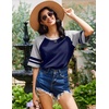 image:imageEkouaer Cotton Nightgowns for Women Short Sleeve Sleep Shirts Crew Neck Night Shirts Soft Color Block Night GownNavy Blue