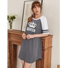 image:imageEkouaer Cotton Nightgowns for Women Short Sleeve Sleep Shirts Crew Neck Night Shirts Soft Color Block Night GownQueen Grey