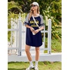 image:imageEkouaer Cotton Nightgowns for Women Short Sleeve Sleep Shirts Crew Neck Night Shirts Soft Color Block Night GownSunshine Blue
