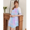 image:imageEkouaer Cotton Nightgowns for Women Short Sleeve Sleep Shirts Crew Neck Night Shirts Soft Color Block Night GownTie Dye