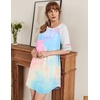 image:imageEkouaer Cotton Nightgowns for Women Short Sleeve Sleep Shirts Crew Neck Night Shirts Soft Color Block Night GownTie Dye Pink