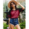 image:imageEkouaer Cotton Nightgowns for Women Short Sleeve Sleep Shirts Crew Neck Night Shirts Soft Color Block Night GownWine Red