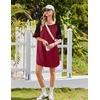 image:imageEkouaer Cotton Nightgowns for Women Short Sleeve Sleep Shirts Crew Neck Night Shirts Soft Color Block Night GownWine Red