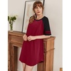 image:imageEkouaer Cotton Nightgowns for Women Short Sleeve Sleep Shirts Crew Neck Night Shirts Soft Color Block Night GownWine Red