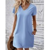 image:imageEkouaer Cotton Nightgowns for Women Short Sleeve Womens Nightgown V Neck Sleep Shirts for Women Soft Sleepwear SXXXLLight Blue