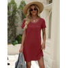 image:imageEkouaer Cotton Nightgowns for Women Soft Sleep Shirt with Pocket Short Sleeve Crewneck Nightshirts SXXLWine Red