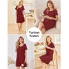 image:imageEkouaer Cotton Nightgowns for Women Soft Sleep Shirt with Pocket Short Sleeve Crewneck Nightshirts SXXLWine Red