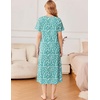 image:imageEkouaer Long Nightgowns for Women Cotton Nightgown Short Sleeve Sleepdress with Pockets Full Length SleepshirtGreen White Flower