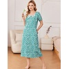image:imageEkouaer Long Nightgowns for Women Cotton Nightgown Short Sleeve Sleepdress with Pockets Full Length SleepshirtGreen White Flower