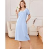 image:imageEkouaer Long Nightgowns for Women Cotton Nightgown Short Sleeve Sleepdress with Pockets Full Length SleepshirtLight Blue