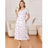 image:imageEkouaer Long Nightgowns for Women Cotton Nightgown Short Sleeve Sleepdress with Pockets Full Length SleepshirtPurple Line Florals