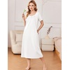 image:imageEkouaer Long Nightgowns for Women Cotton Nightgown Short Sleeve Sleepdress with Pockets Full Length SleepshirtWhite