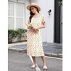 image:imageEkouaer Long Nightgowns for Women Cotton Nightgown Short Sleeve Sleepdress with Pockets Full Length SleepshirtYellow Green Leaves