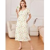 image:imageEkouaer Long Nightgowns for Women Cotton Nightgown Short Sleeve Sleepdress with Pockets Full Length SleepshirtYellow Green Leaves
