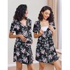 image:imageEkouaer Nightgowns for Women 2 Pack Button Down Sleep Shirts Short Sleeve Night Shirts V Neck Sleepwear Soft Pajama DressBlackBlack Flower