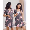 image:imageEkouaer Nightgowns for Women 2 Pack Button Down Sleep Shirts Short Sleeve Night Shirts V Neck Sleepwear Soft Pajama DressBlackGrey Flower
