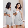 image:imageEkouaer Nightgowns for Women 2 Pack Button Down Sleep Shirts Short Sleeve Night Shirts V Neck Sleepwear Soft Pajama DressBlackGrey Stripe