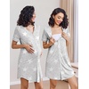 image:imageEkouaer Nightgowns for Women 2 Pack Button Down Sleep Shirts Short Sleeve Night Shirts V Neck Sleepwear Soft Pajama DressBlackStars