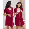 image:imageEkouaer Nightgowns for Women 2 Pack Button Down Sleep Shirts Short Sleeve Night Shirts V Neck Sleepwear Soft Pajama DressNavy BlueWine Red
