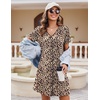 image:imageEkouaer Nightgowns for Women 2 Pack Button Down Sleepshirt Short Sleeve Nightshirt Soft Sleepwear V Neck Pajama DressBlackBrown Leopard
