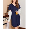 image:imageEkouaer Nightgowns for Women Short Sleeve House Dress Pleated Moo Moos V Neck Lounge Dress with PocketsNavy Blue