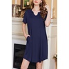 image:imageEkouaer Nightgowns for Women Short Sleeve House Dress Pleated Moo Moos V Neck Lounge Dress with PocketsNavy Blue