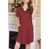image:imageEkouaer Nightgowns for Women Short Sleeve House Dress Pleated Moo Moos V Neck Lounge Dress with PocketsWine Red
