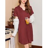 image:imageEkouaer Nightgowns for Women Short Sleeve House Dress Pleated Moo Moos V Neck Lounge Dress with PocketsWine Red