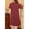 image:imageEkouaer Nightgowns for Women Short Sleeve House Dress Pleated Moo Moos V Neck Lounge Dress with PocketsWine Red