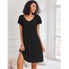 image:imageEkouaer Nightgowns for Women Short Sleeve Sleep Shirts Pleated Night Dress V Neck Night Shirts Soft House DressBlack