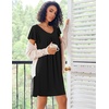 image:imageEkouaer Nightgowns for Women Short Sleeve Sleep Shirts Pleated Night Dress V Neck Night Shirts Soft House DressBlack